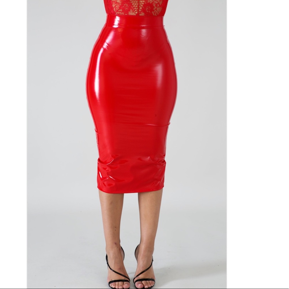 Red Vinyl Midi skirt